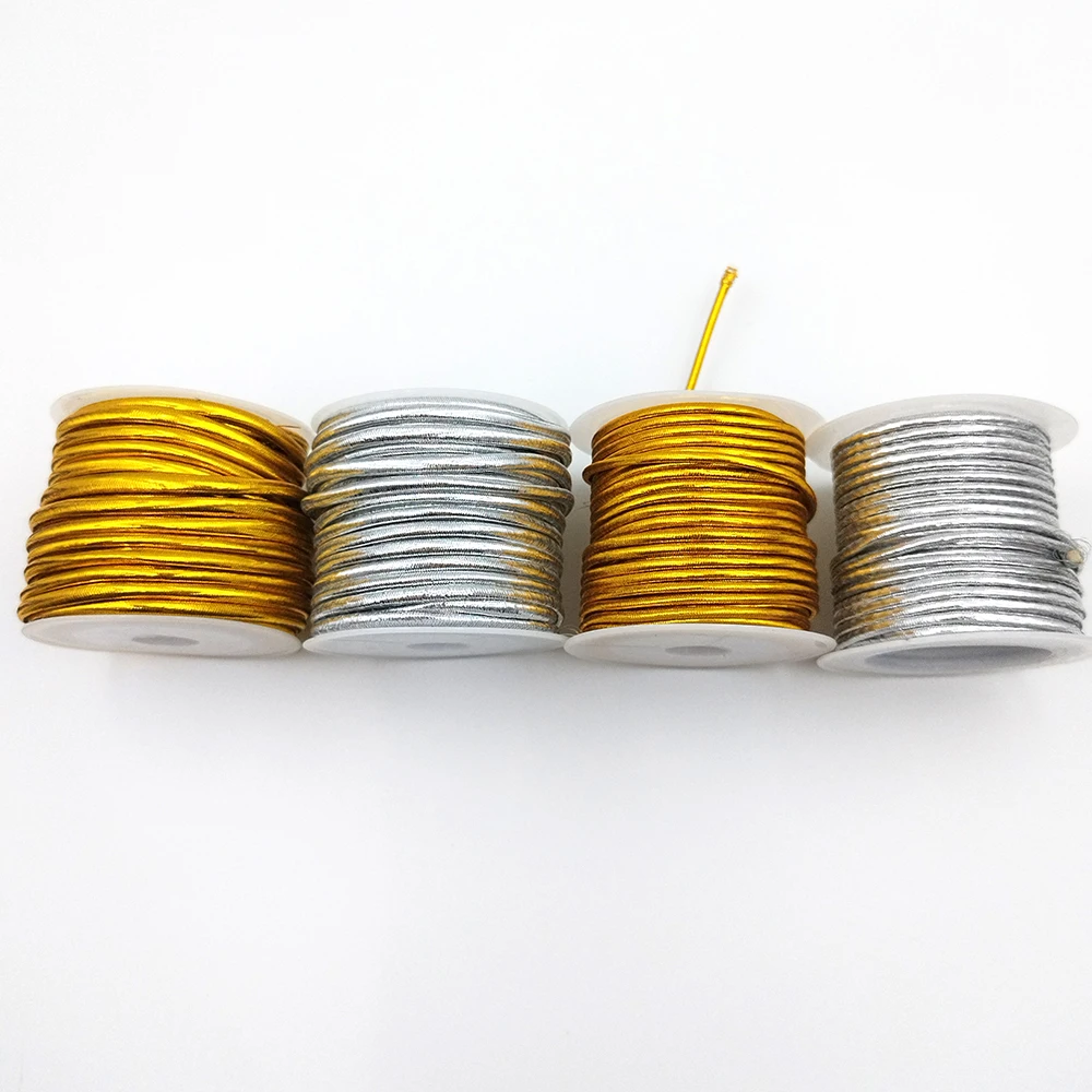 

3/5M Diameter 1.8/2.5MM Gold And Silver Elastic Rope, Round High-Elastic Rope DIY Gift Packaging Craft Clothing Label Tag Rope