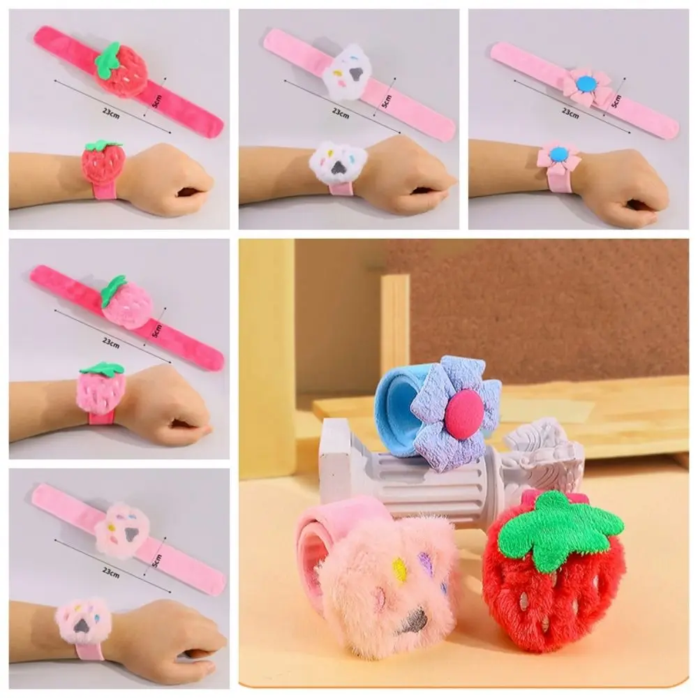 Strawberry Slap Bracelet Series Floret Simulation Plush Doll Slap Bracelet Soft Cute Doll Capybara Plush Wrist Band BirthdayGift