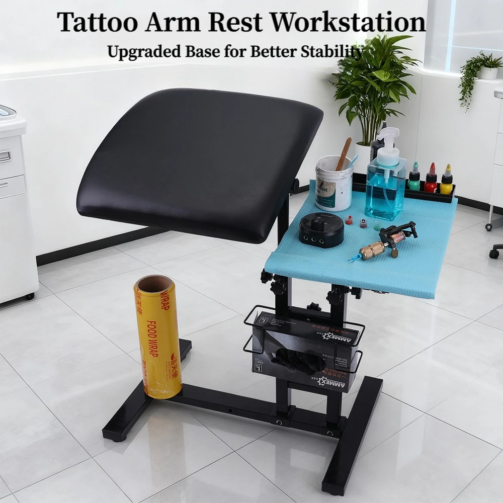 Tattoo Arm Rest Workstation, Upgraded Base Stable Placement Adjustable Height Angle Tattoo Arm Support Tattoo Studio Equipment