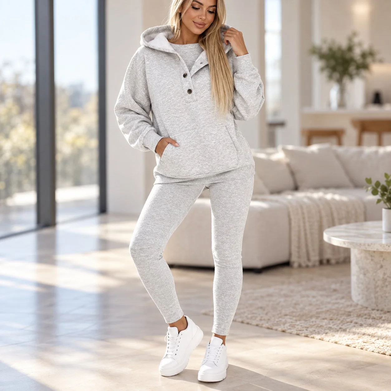 Casual Sets Ribbed Urban with Regular Sleeve Spring Elegant Commuting Ankle Length Pants Long Sleeve Brushed Elegant Women Sets