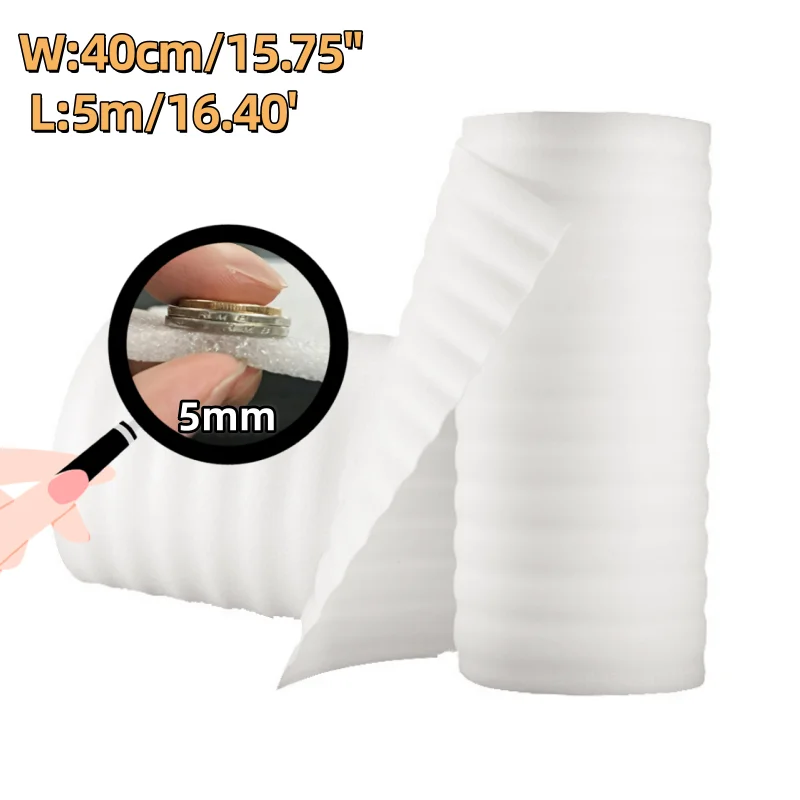Rollo de espuma EPE de 5 mm, 40 cm x 5 m, envoltura acolchada resistente y duradera, embalaje protector anticolisión para productos frágiles y mudanzas