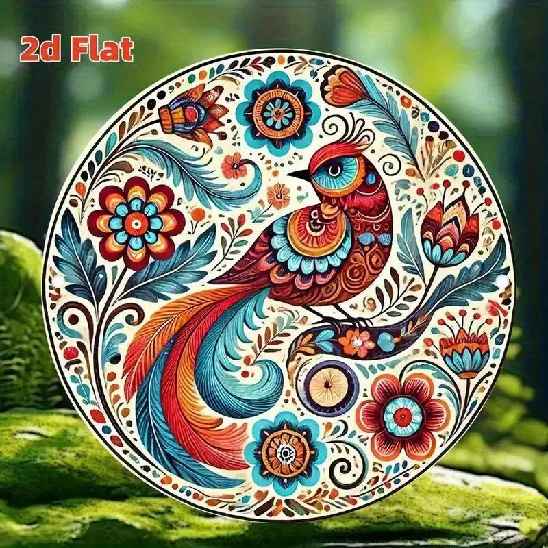 2D Flat - This Is a Decorative 2D Flat Plate Showcasing Vibrant Birds And Flowers, Sized at 8X8 Inches (20X20 Cm). It Is a High-