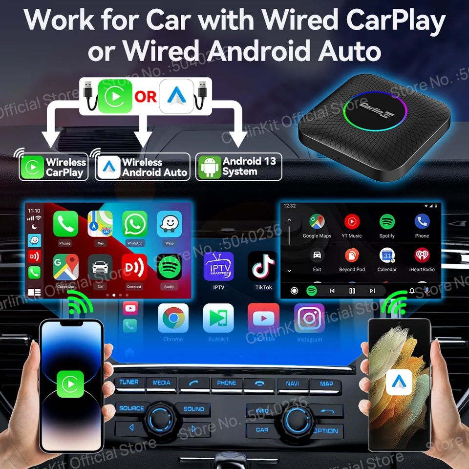 8G+128G Carlinkit CarPlay Ai Box LED Android 13 Wireless Android