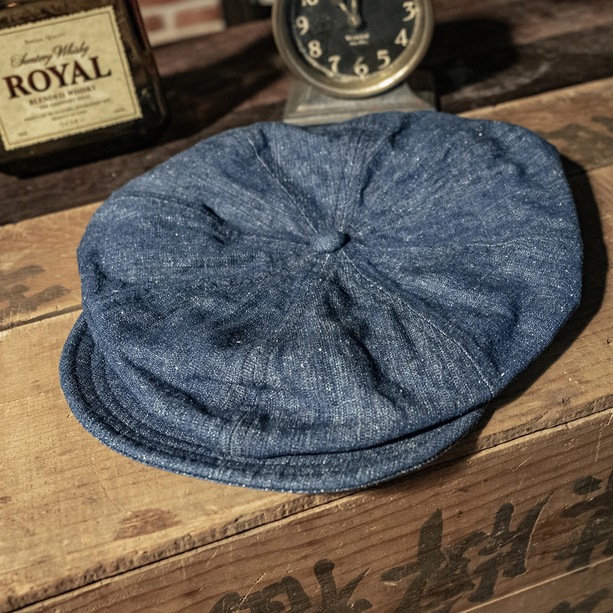 

Bronson Heritage Indigo Denim Newsboy Hat Dome Beret Vintage Style Men's Felt Cap