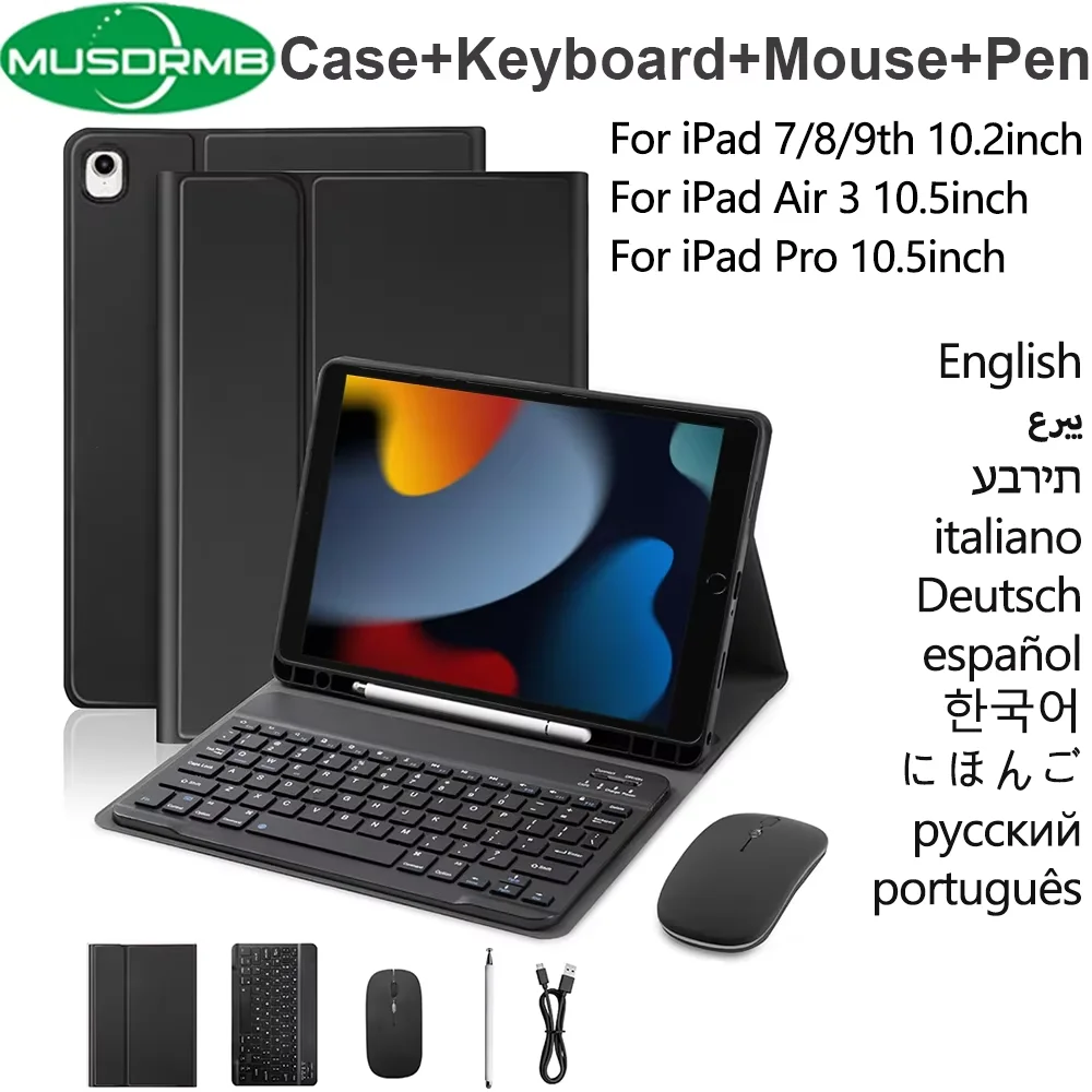 Case Keyboard for iPad 7th 8th 9th Generation 10.2 inch with Mouse Detachable Wireless Keyboard Cover for iPad Air 3 Pro 10.5