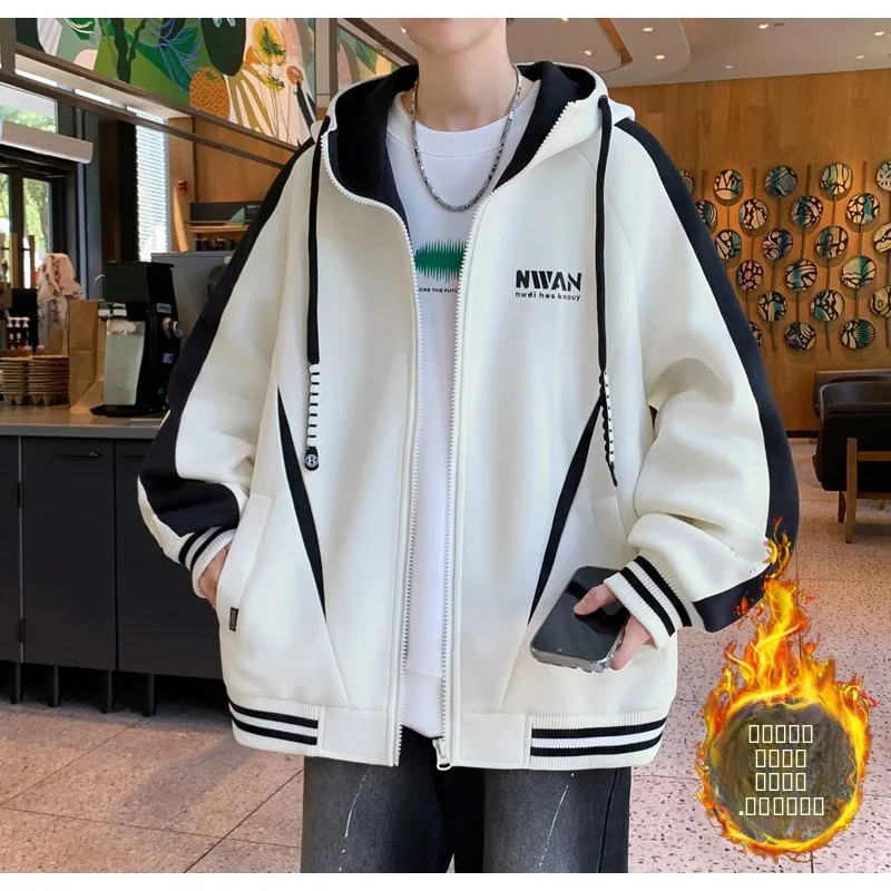 

Повседневная свободная мужская куртка больших размеров из полиэстера с капюшоном на молнии, уличный стиль, весна-осень, модная верхняя одежда