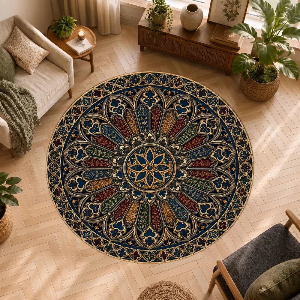 Tribal Aztec Star Circle Rug Entrance Front Doorway Foyer Home Decor Corridor Passageway Floor Mat Area Rug Household Carpet