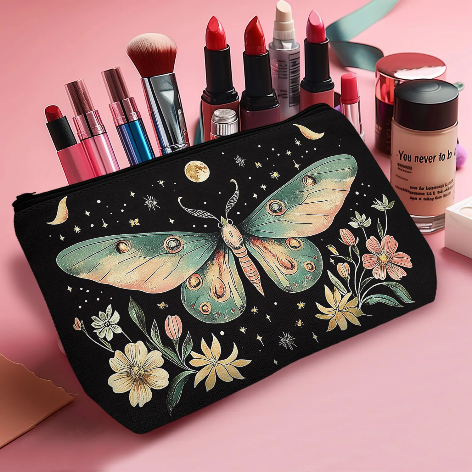 1 Pc Butterfly Cosmetic Bag For Women Makeup Bags Roomy Portable Adorable Travel Accessories Gifts Garden 8.66x5.51Inch