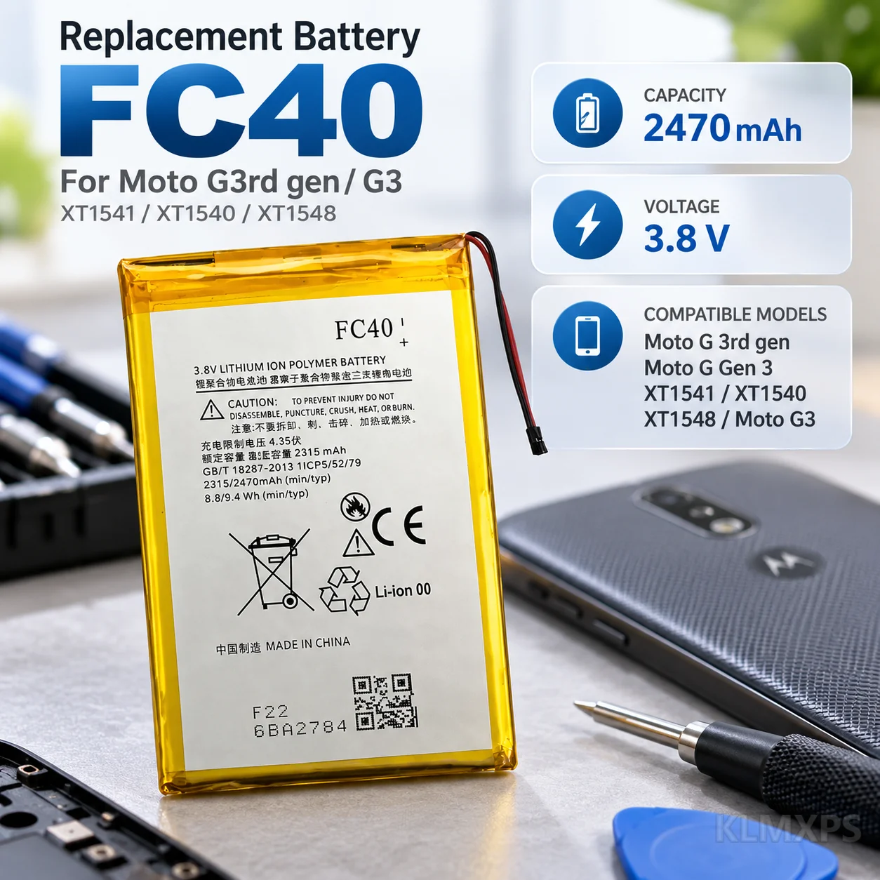 Replacement Battery FC40 2470mAh For Motorola Moto G 3rd Gen XT1540 XT1541 XT1543 XT1544 XT1548 XT1550 XT1557 With Tool Kits