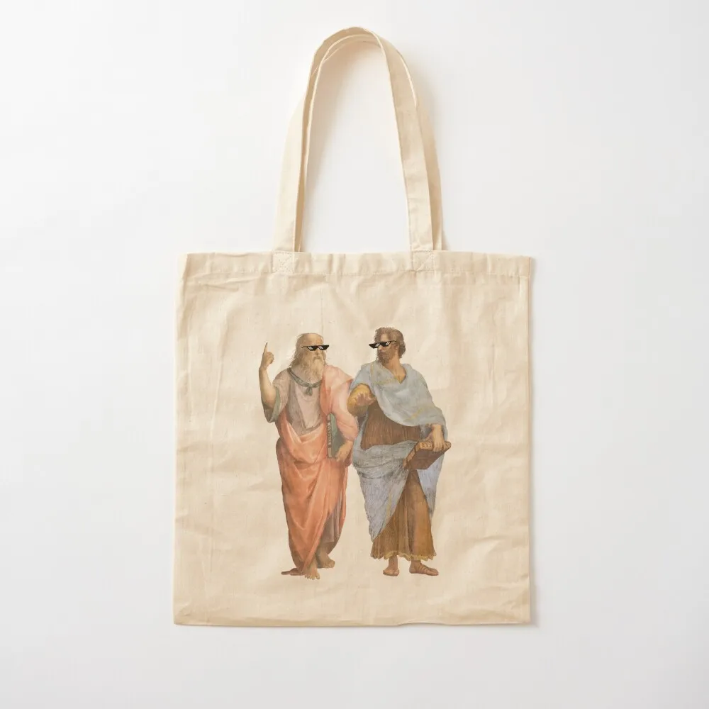 Plato and Aristotle with cool pixel sun glasses Tote Bag shopping bags foldable Big bag Reusable bags Custom bag