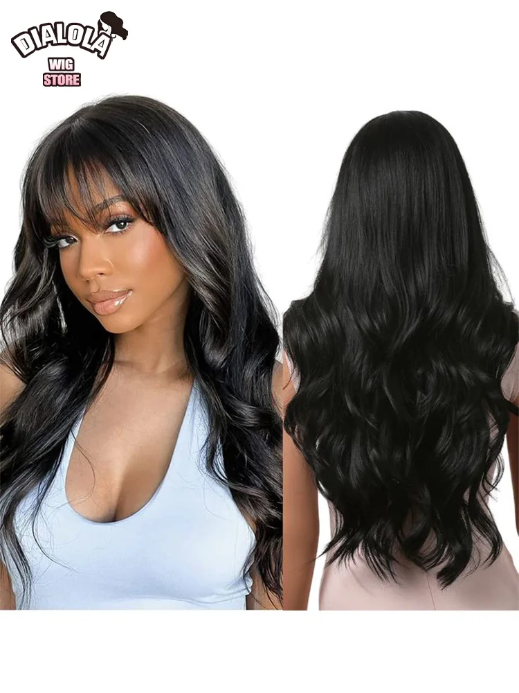 Dialola 34 Inch Volledige Machine Body Wave Menselijk Haar Pruiken Pre Geplukt Losse Body Wave Pruik Met Pony Natuurlijke zwarte Pruik Voor Vrouwen - afbeelding 2