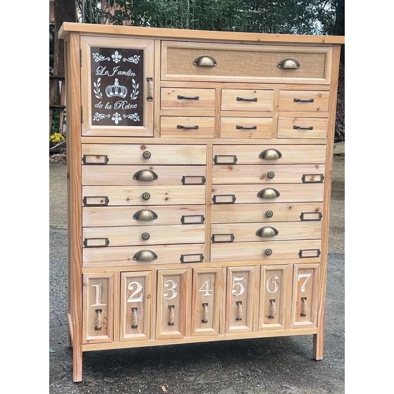 

Y Foreign trade export rural style furniture, solid wood retro made, 26 bucket cabinet, storage cabinet, display cabinet