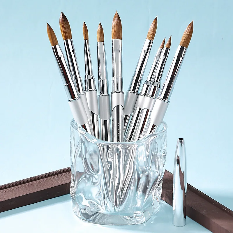 

1PC Pure Kolinsky Nail Brush Silver UV Gel Polish Nail Art Extension Builder Manicure Nail Pen Painting Drawing Brushes