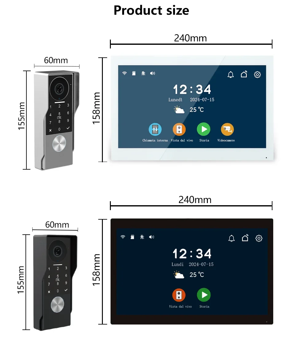 TUYA ICカードPINロック解除機能付き2線式金属製ドアベルビデオ、24個のIPカメラ対応スマートビデオインターホンシステム（家庭用、1080P）