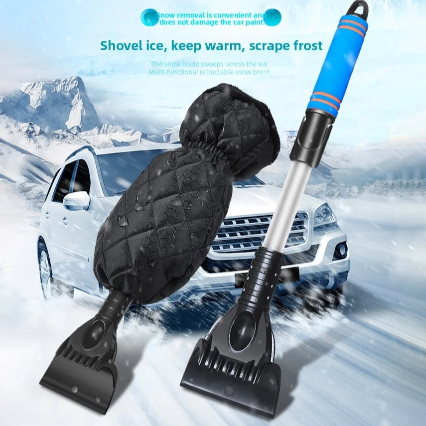 NEUE Auto-Schneeentfernungsschaufel, einziehbare Frontscheibe, Abtauen, Enteisung, Schneeentfernungsschaufel sowie warme Samthandschuhe