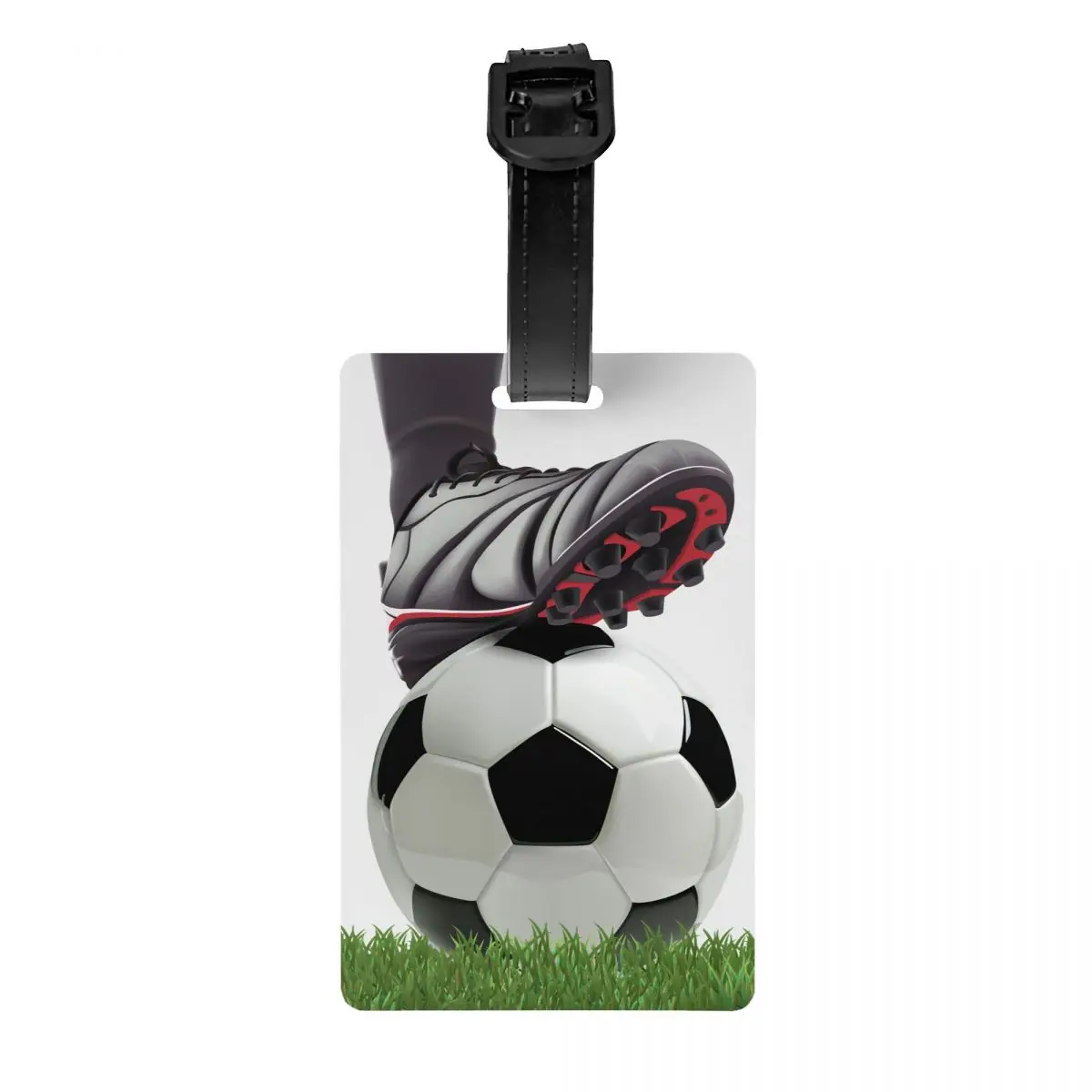 Custom Soccer Ball With Football Player Feet On Grass Luggage Tag for Suitcases Funny Baggage Tags Privacy Cover ID Label