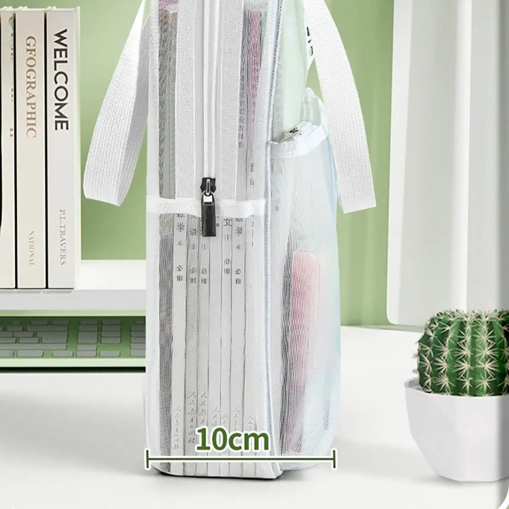 Bolsa de malla de nailon con cremallera, bolsa de archivo transparente multifuncional, bolsa de documentos gruesa portátil