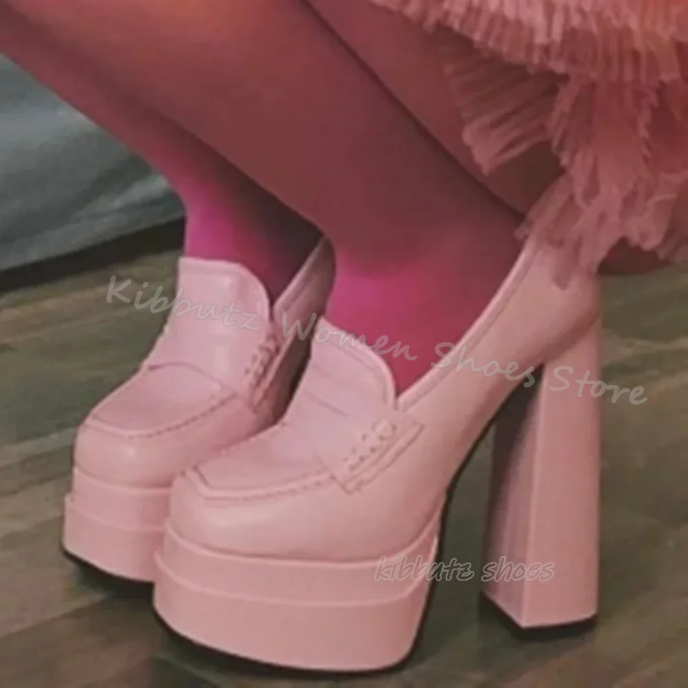 

Platform Mary Jane Pumps Genuine Leather Solid Color Fashion Concise Sexy Elegant Slip-On Women Shoes New Square Toe Chunky Heel