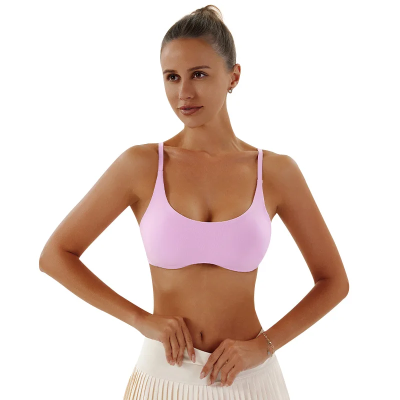 Solid Color Underwear Women Fitness Bra Yoga Vest Gym Sport Top Hollow Yoga Bras Back Push with Chest Pad Two Shoulder Straps image 4