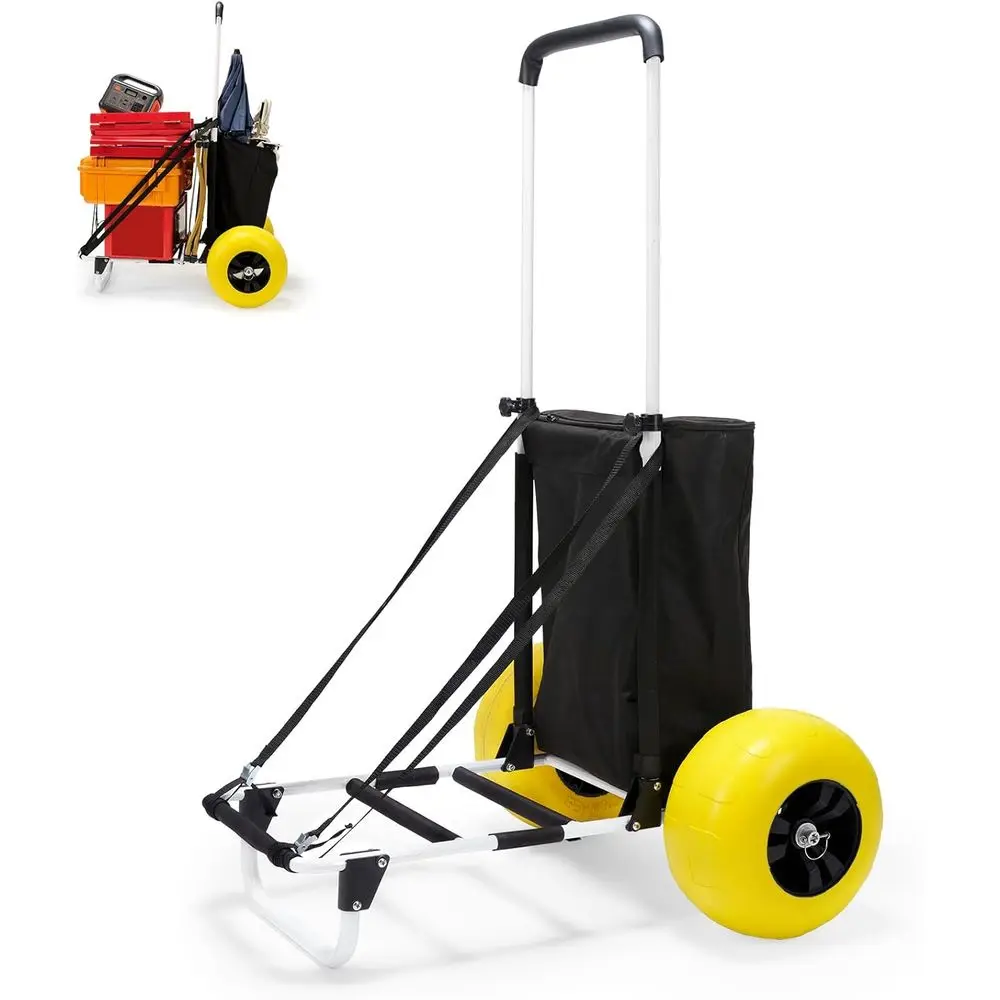 

13 Inflatable Balloon Tires Sand Cart, 165 lbs Capacity, Adjustable Height, Storage Bag Included