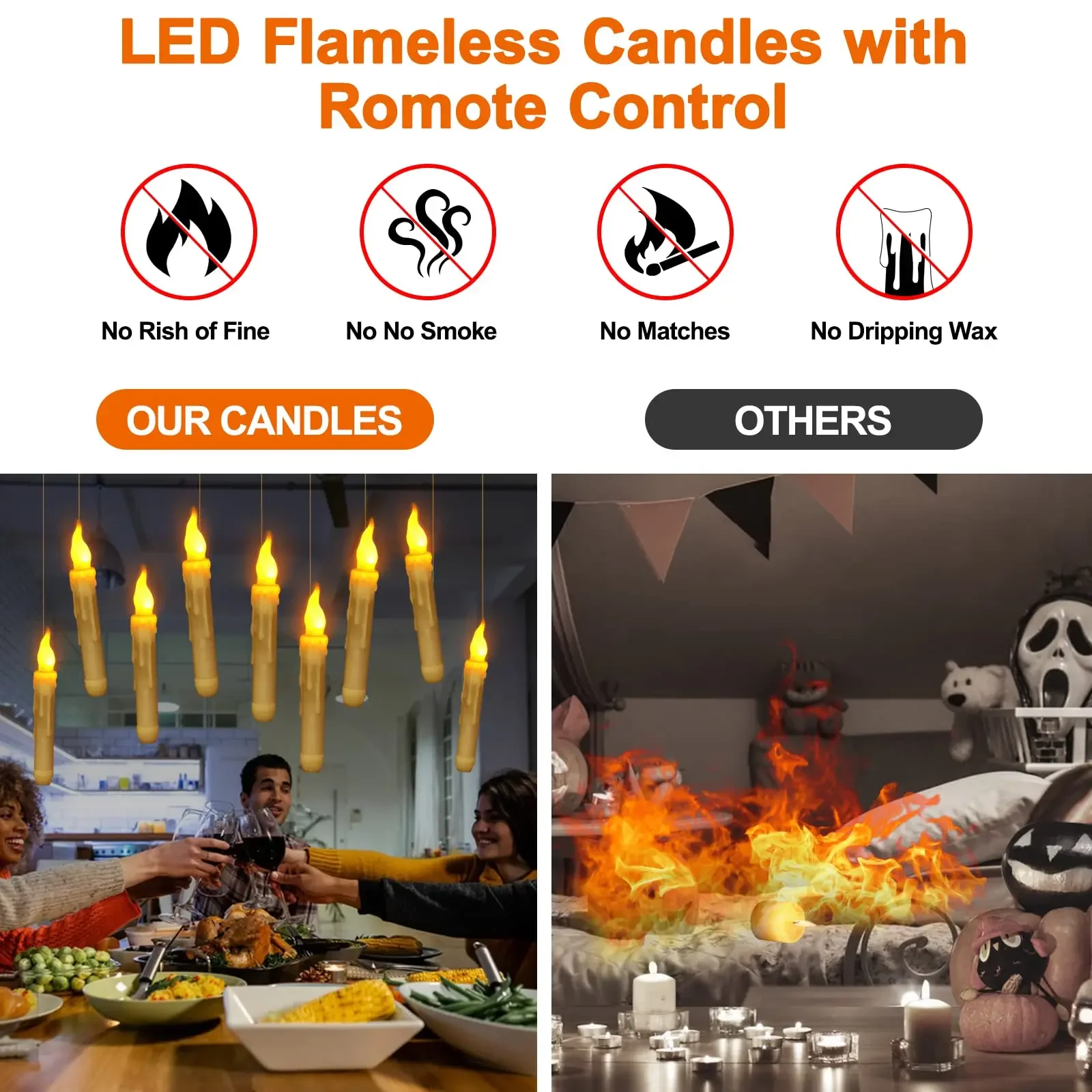 Halloween Harries Magical Floating LED Candles with Magic Wand Remote Control Candle Lights Flameless Taper Christmas Gift