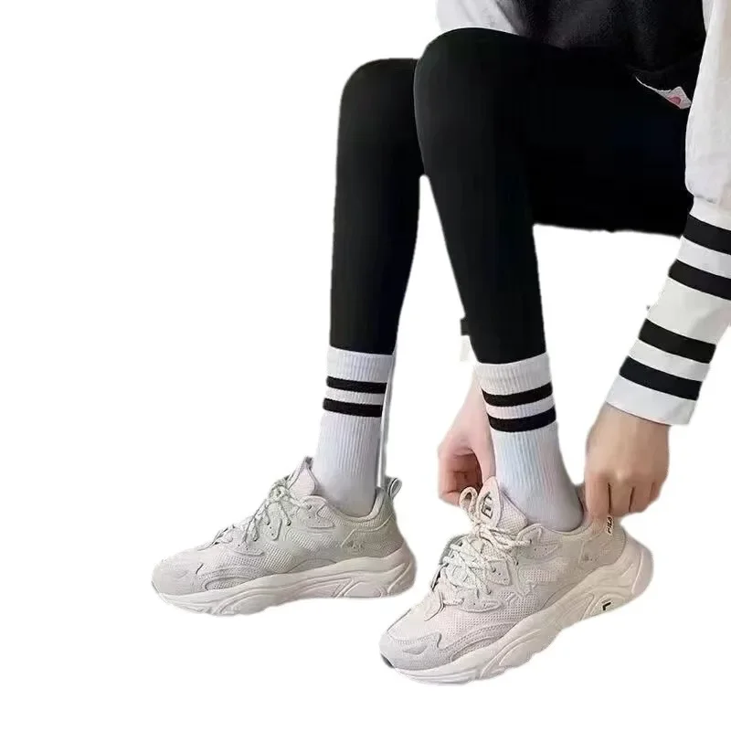 5/10Pairs Neutral Striped Round Neck Socks Spring Summer Sweat Absorbing Breathable Solid Color Couple Sports Leisure Sock