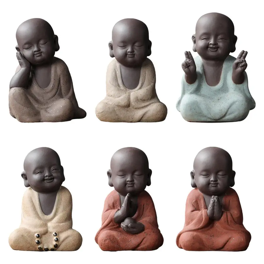 Chinese Buddha Ceramic Decoration Figurine Decor Kung Fu Happy Monk Lovely Mini
