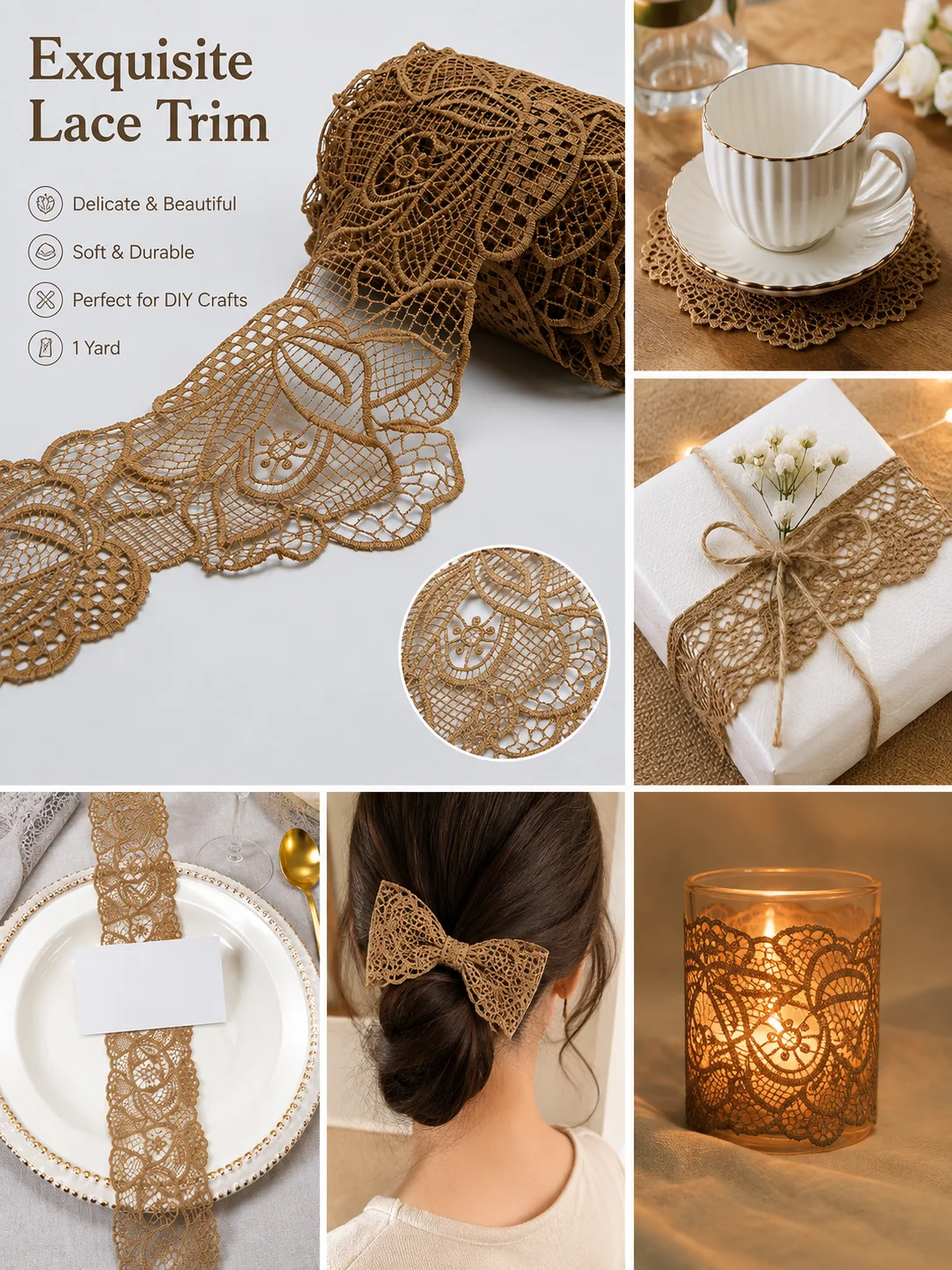 Kalume 1Yard High Quality Beautiful White Lace Ribbon Tape Lace Trim DIY Embroidered for Sewing Decoration African Lace Fabric