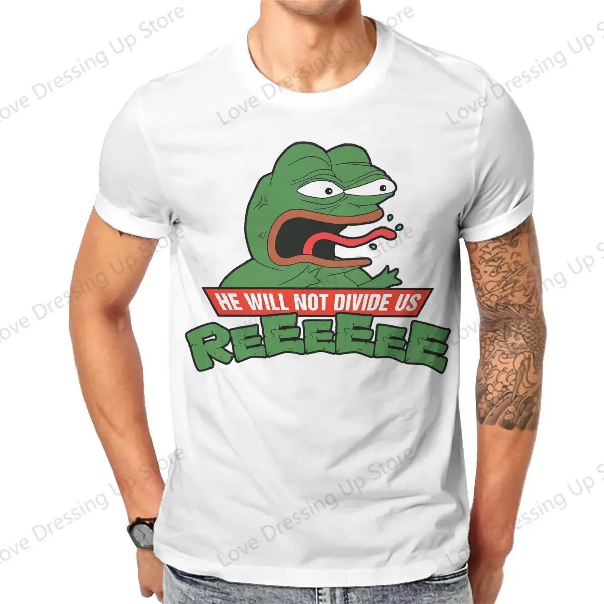 He Will Not Divide Us Cotton Short Sleeve T-shirt Men Women Trend Fun Pepe Frog Animal Couple Tops