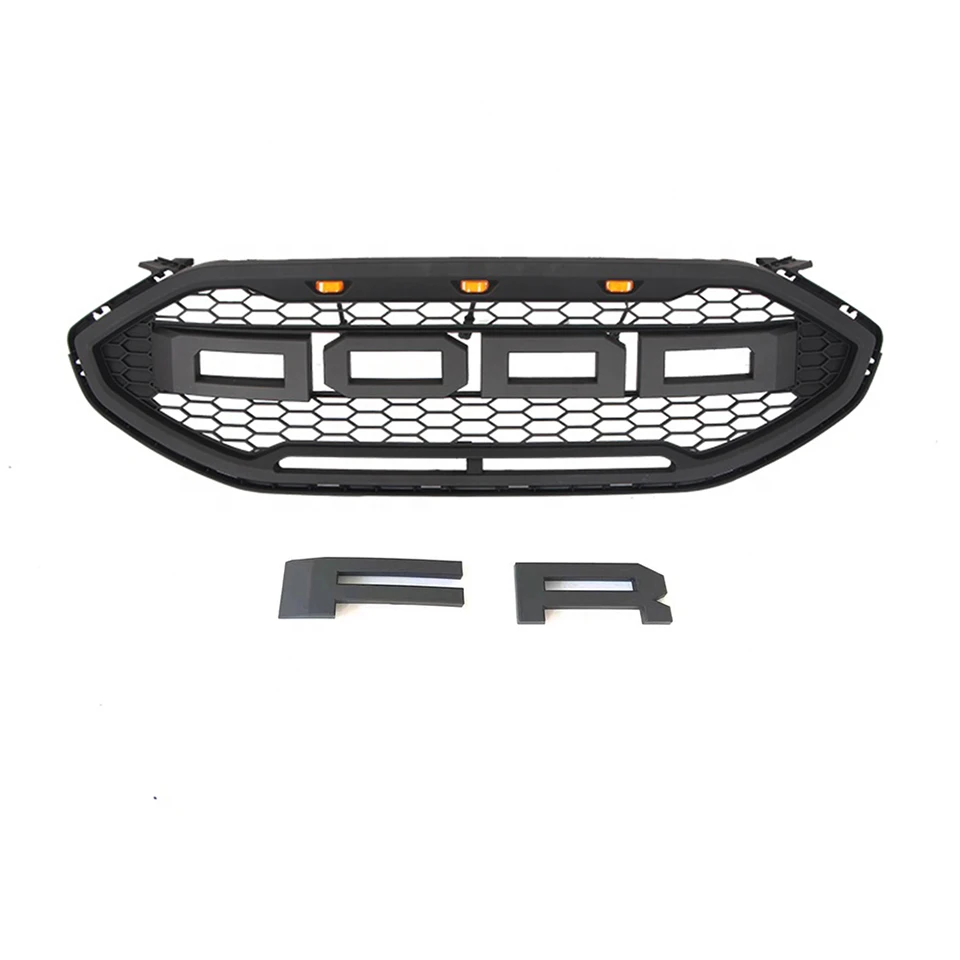 Front Middle Racing Grille Honeycomb Amber LED Lights ABS Grills Grid Mesh Style Bumper Mask Cover For Ford Edge 2019~2021