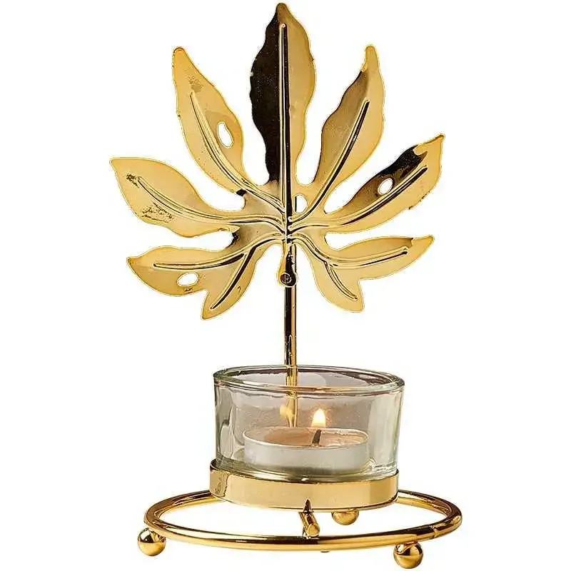 Gold Candle Holders Party Wedding Decorations Candlestick Gold Metal Plant Leaves Candelabra Table Centerpiece image 5