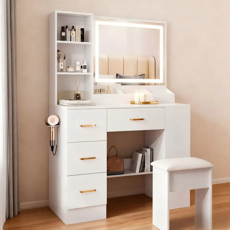 Modern Eco-Friendly Mirror Dressing Table Vanity Desk for Makeup Hotel Bedroom Living Room Furniture with Mirror Lights