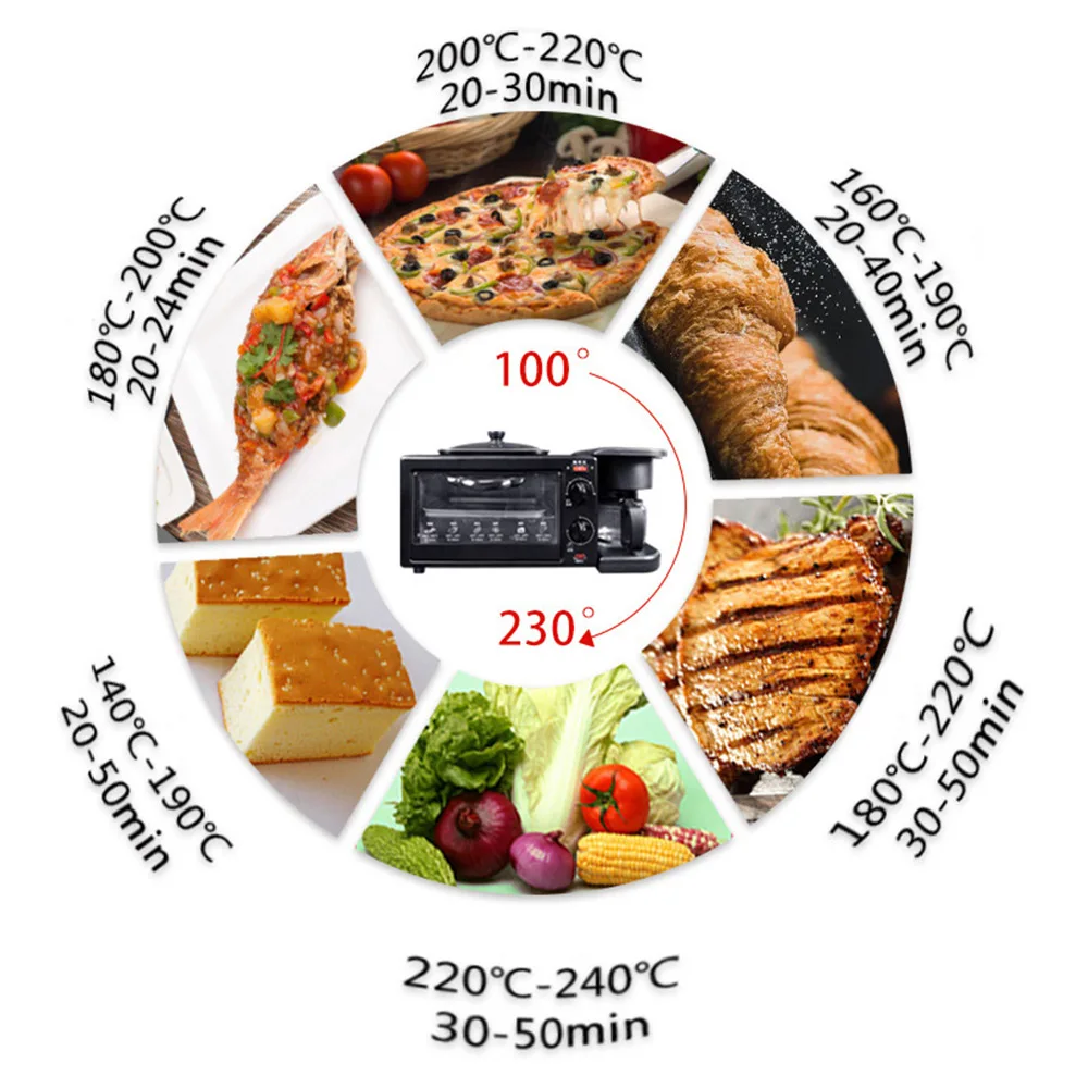 فرن كهربائي 3 في 1 ماكينة صنع الإفطار متعددة الوظائف ماكينة صنع القهوة بالتنقيط الخبز المنزلية البيتزا مقلاة محمصة