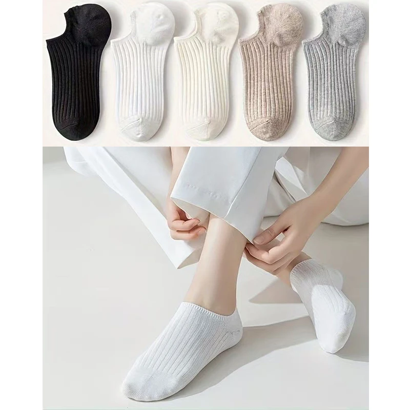 5 Pairs Solid Color Casual Pattern Women Men Unisex Couples Sports Socks Invisible Socks Spring Summer Holiday Gifts