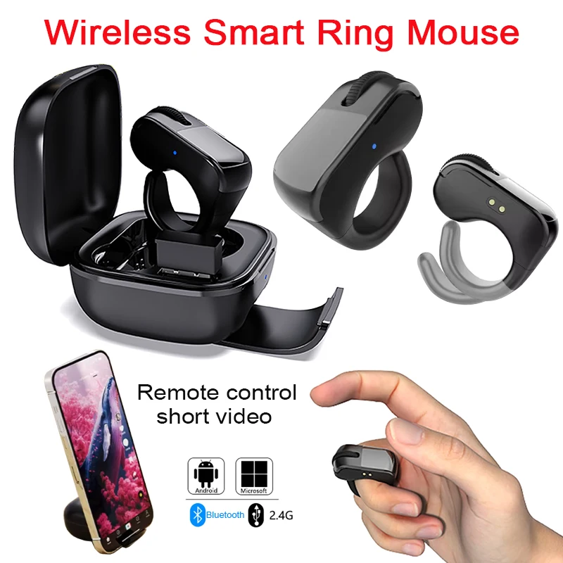 Multi-Functional Ring Mouse 2.4G Bluetooth Wireless Touch Mini Smart Mouse for Remote Control Selfie Scan Short Video Speech