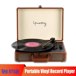 Vintage Portable Handheld Vinyl Record Player, Turntable Three Speed Adjustable Ruby Stylus Bluetooth 5.0 Cube Sound Output
