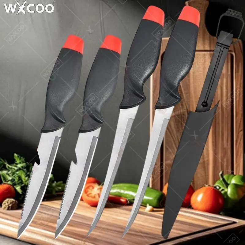 Stainless Steel Sharp Butcher Knife Meat Cutting Fish Filleting Knife Multifunctional Fruit Knife Fish Killing Knives with Cover