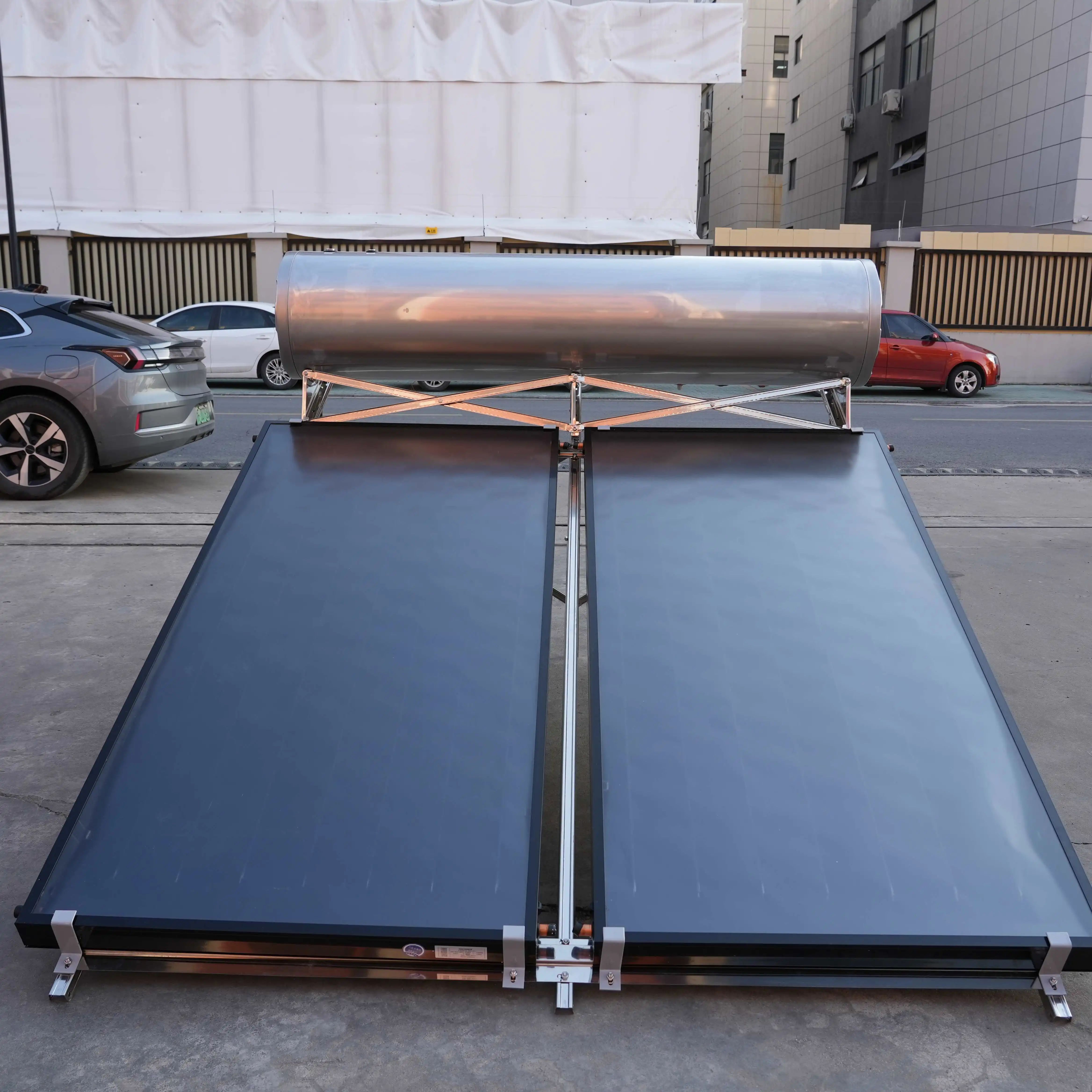 200L Stainless Steel 304 Matte 2-Piece Flat-Plate Solar Collector Pressurized Solar Powered Water Heater For Hotels Home Outdoor