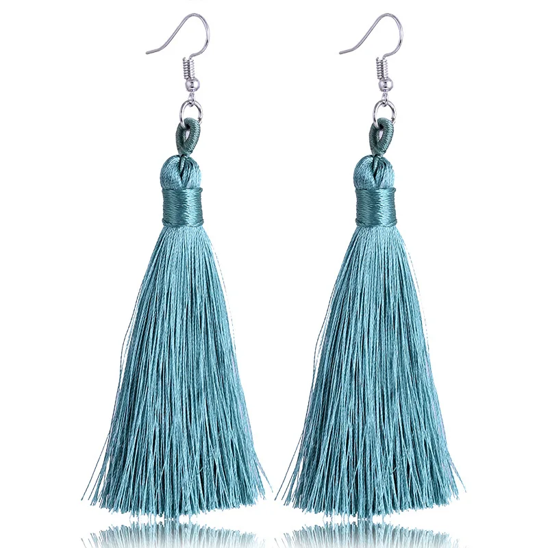 Women Tassel Earrings Bohemian Cotton Thread Cords Brush Drop Dangle Earrings Handmade Silk Fabric Long Hanging Earrings Jewelry