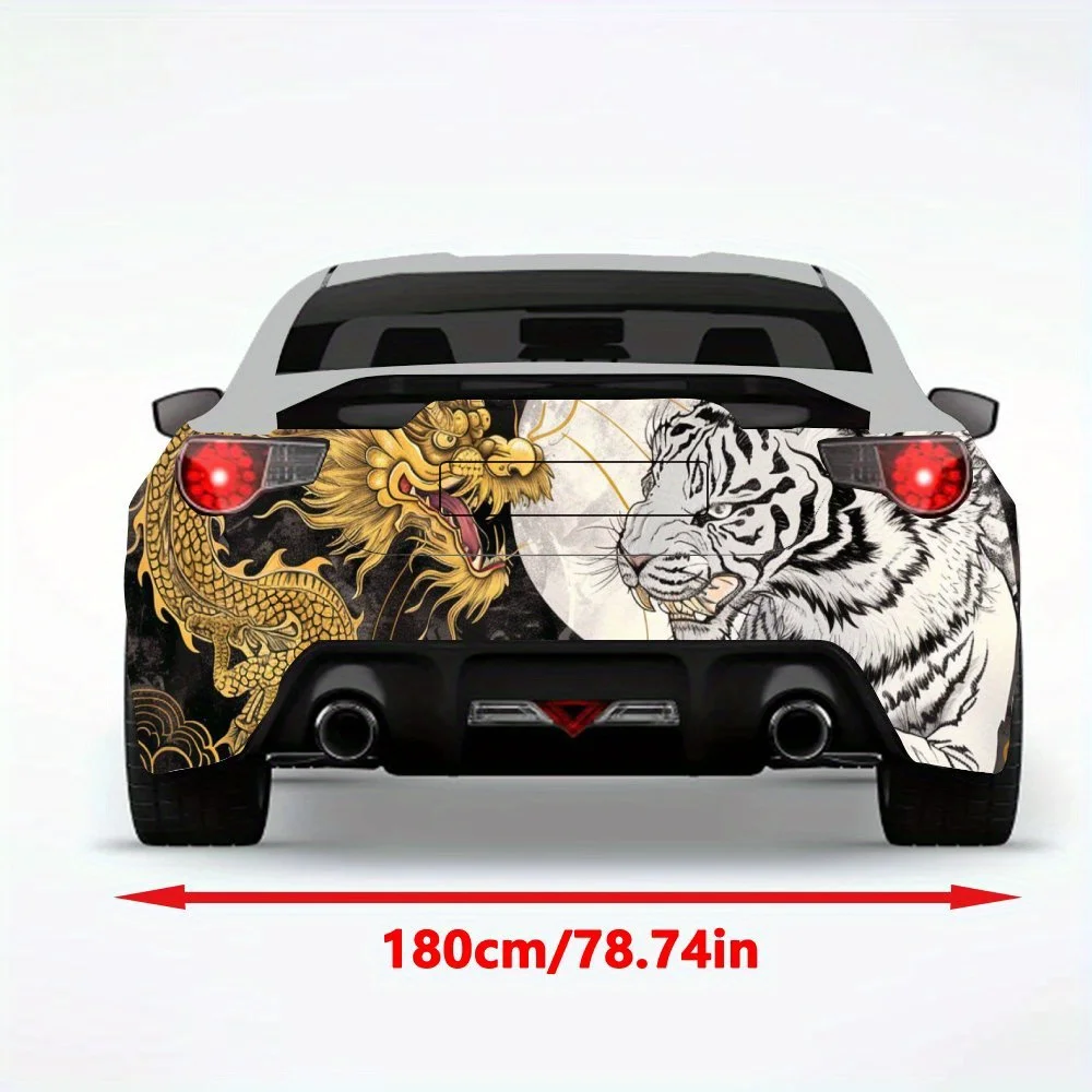 Golden Dragon and White Tiger confront each other with dominance, Vinyl Decal for Car Rear, Waterproof Self-Adhesive Vinyl Stick