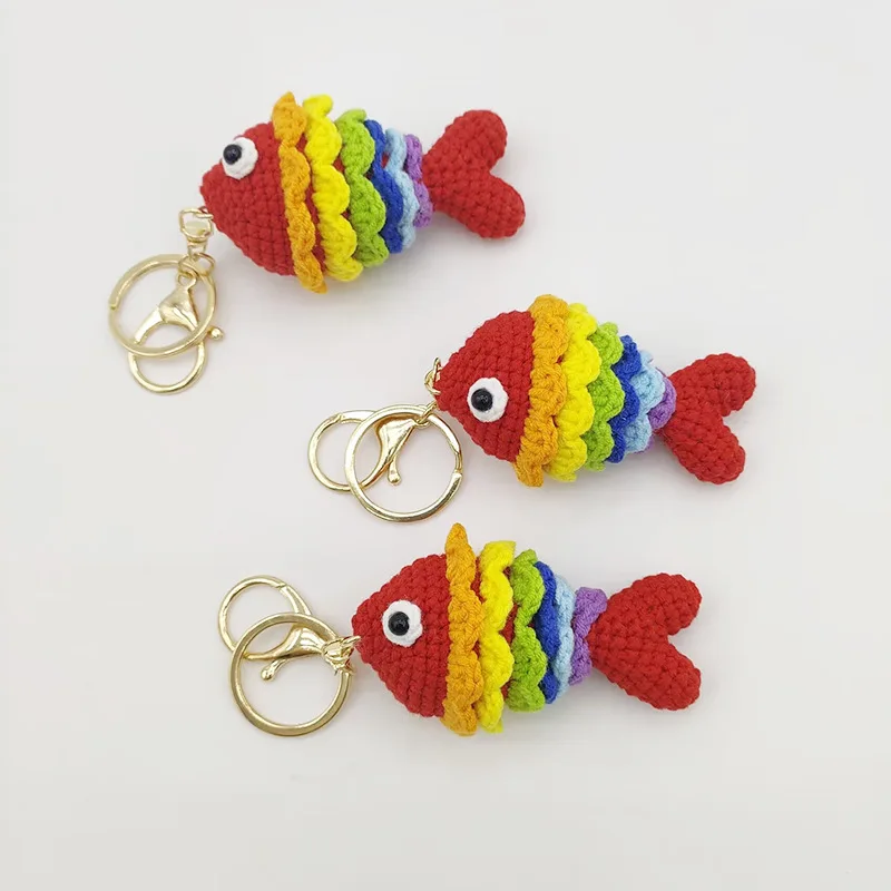 

Handmaking Crochet Koi Fish Keychain For Car Keys Creative Good Luck Rainbow Fish Knitted Pendant For Bag Backpack Accessories