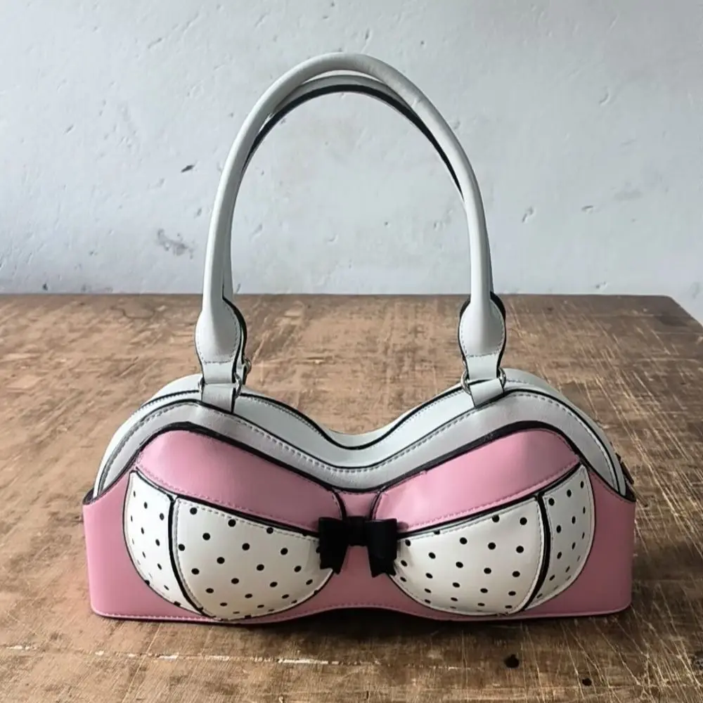 Novelty Korean Style Polka Dot Bra Shoulder Bag Bra Shape Harajuku Pink Bikini Handbag Unique Spicy Girl Underarm Bag Daily view 2