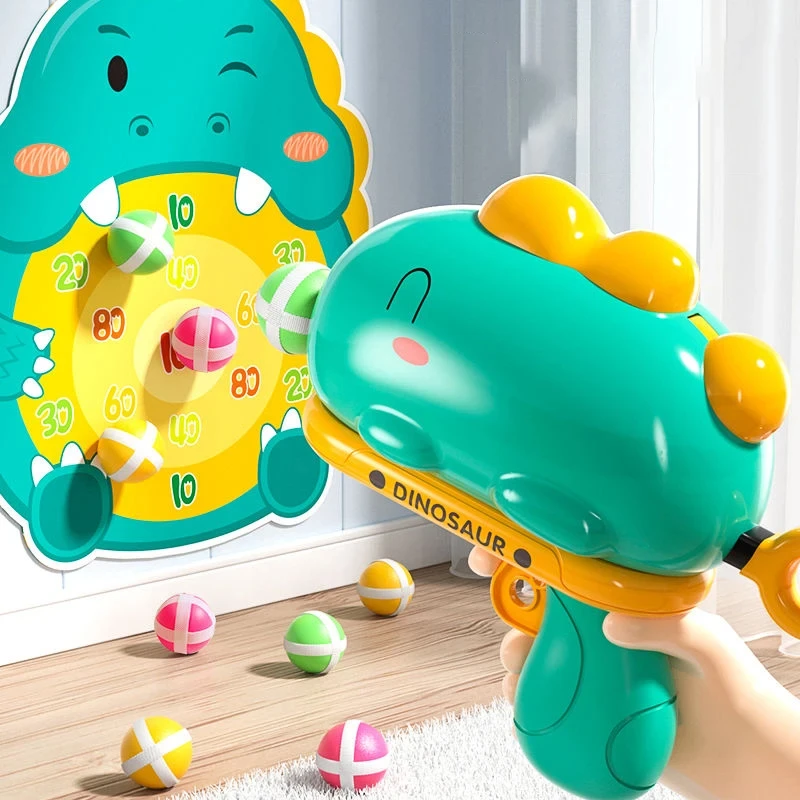 Cute Cartoon Dinosaur Sticky Ball Gun giocattoli per bambini catapulta Target Dart Board Shoot Game Softball Gun giocattolo interattivo genitore-figlio