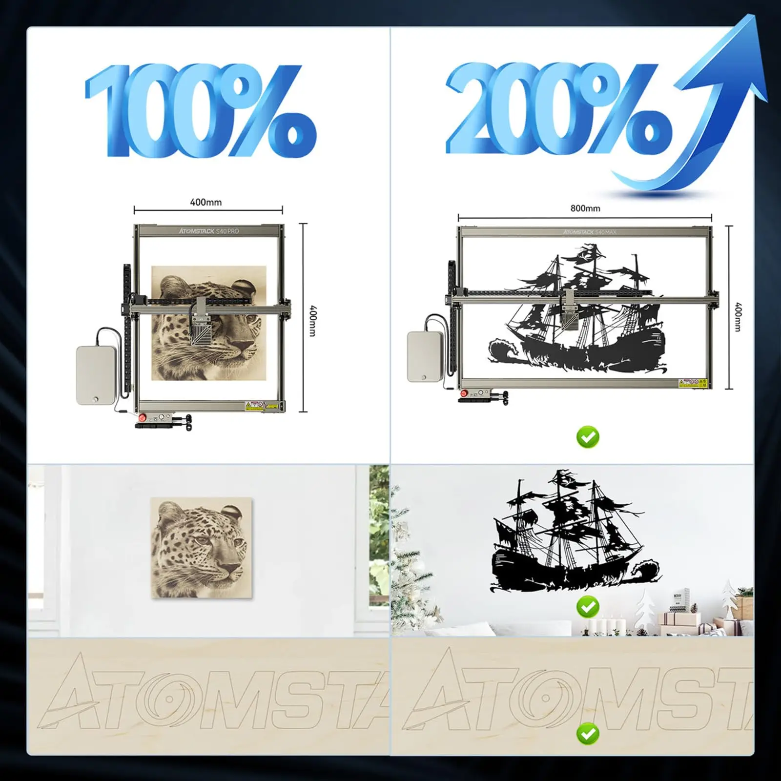 Atomstack S40 A40 X40 MAX เลเซอร์แกะสลักเครื่องตัดเลเซอร์ F60 Air Assist สําหรับไม้และโลหะ DIY CNC เลเซอร์ 800x400 มม.