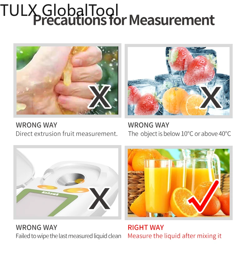 TULX Factory Piece Handheld Digital Refractometer 55% Brix Measure Sugar Content of Water Fruit Corps for Food Industry