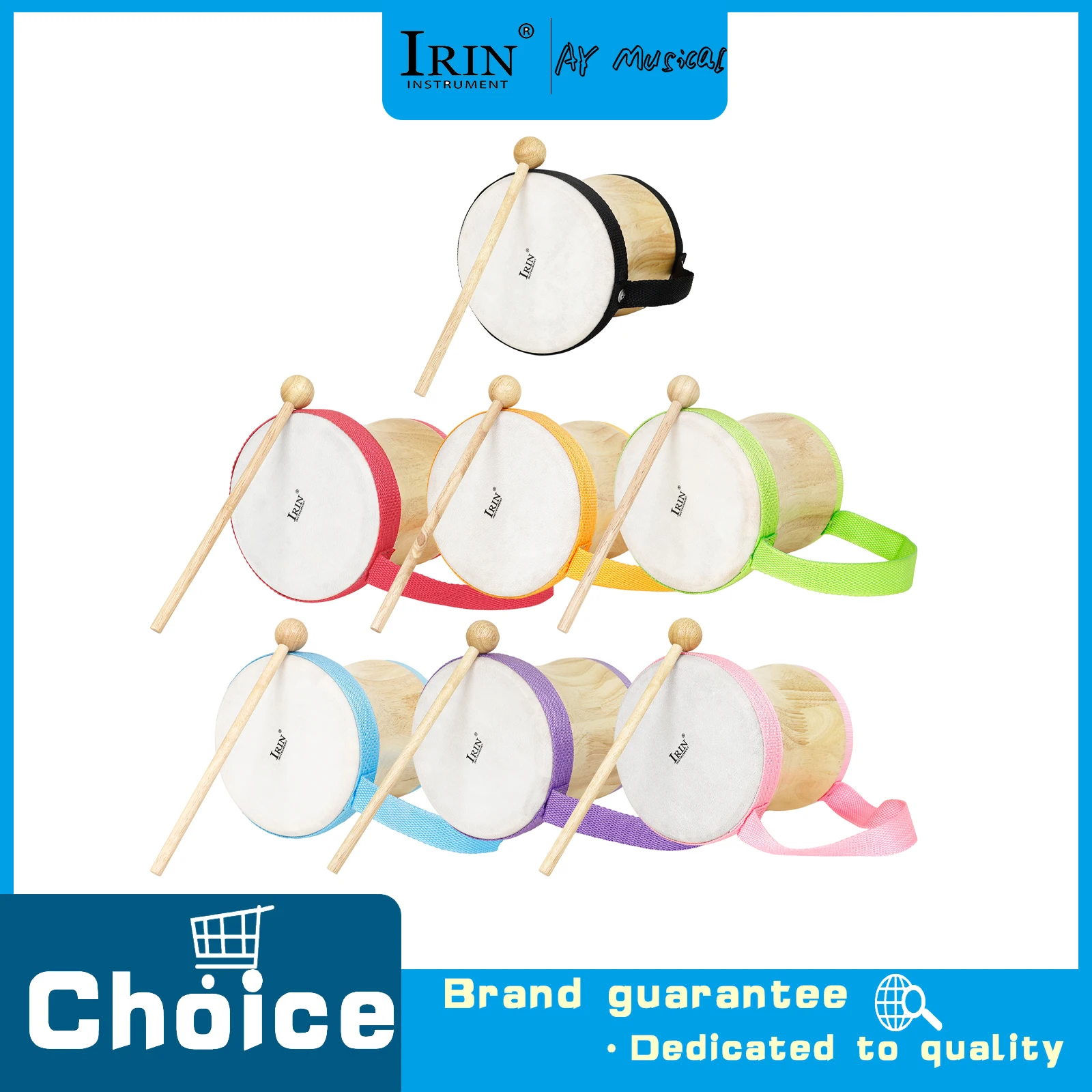 IRIN Wooden Handheld Indian Drum Sheepskin Hand Drum Drummer Orff Percussion Instrument Gift for Interactive Performance