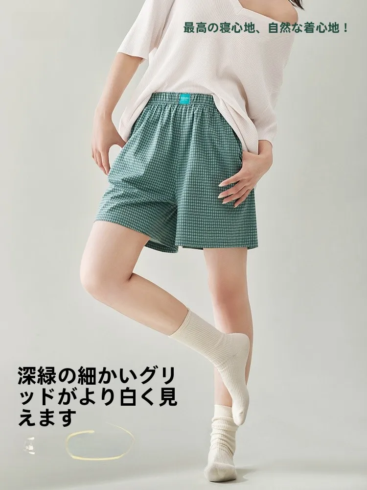 anziban-純綿ショートパンツ女性の夏の新しいスタイルチェック柄ホームレジャーパンツ通気性快適軽量