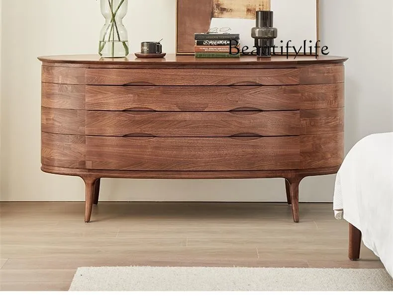 Italian-Style Light Luxury Solid Wood Chest of Drawers American Retro Sideboard Cabinet Modern Living Room Wall Locker