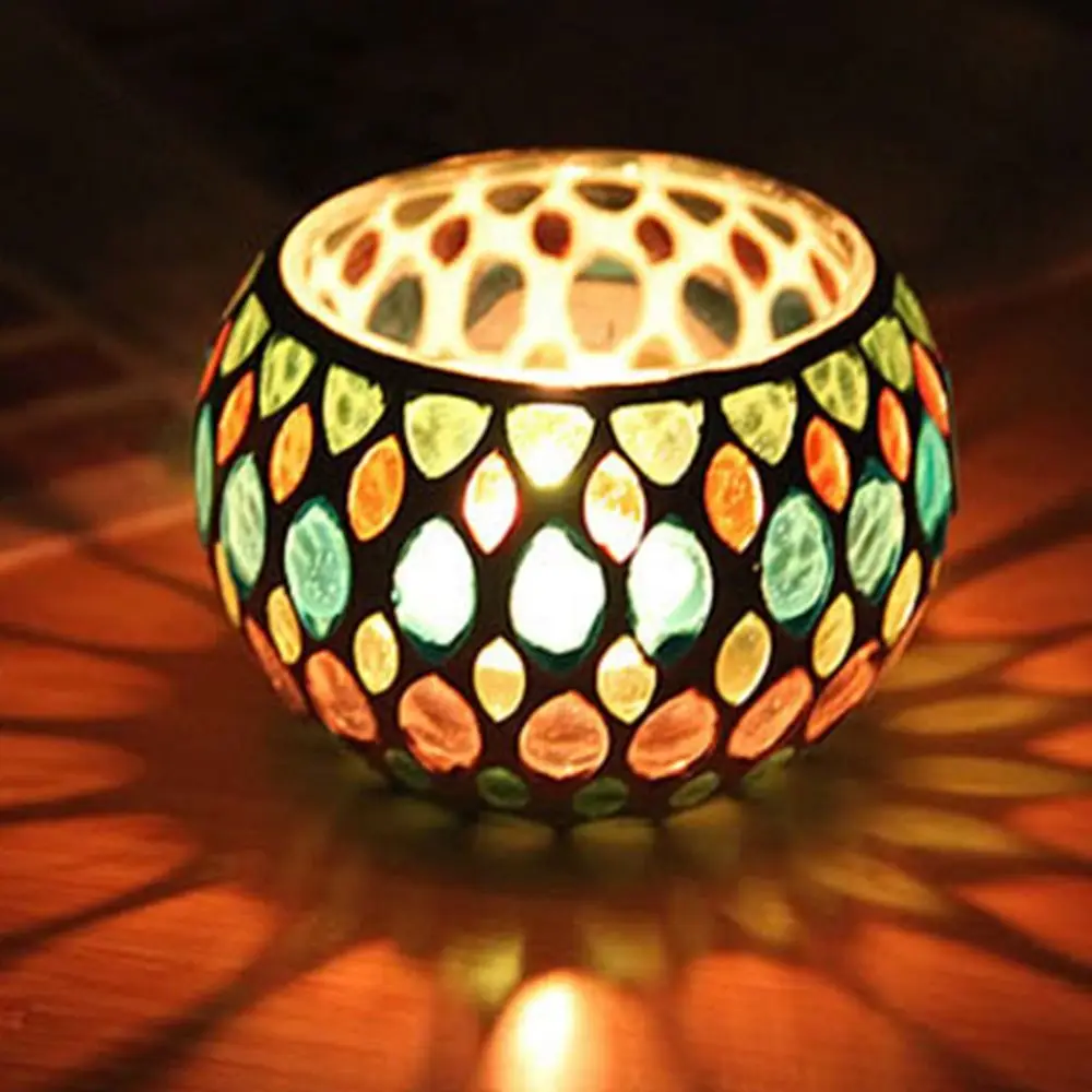 

Mosaic Moroccan Style Tabletop Tea Light Votive Candlestick Home Decor Candle Jar Candle Holder