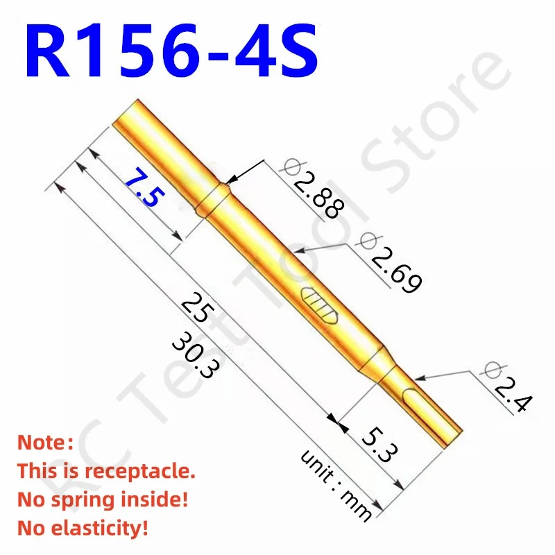 Pin de prueba de piezas de 20/100 R156-4S, receptáculo de P156-B, tubo de latón, manguito de aguja, asiento, sonda de conexión de soldadura, 30,3mm de diámetro exterior, 2,69mm